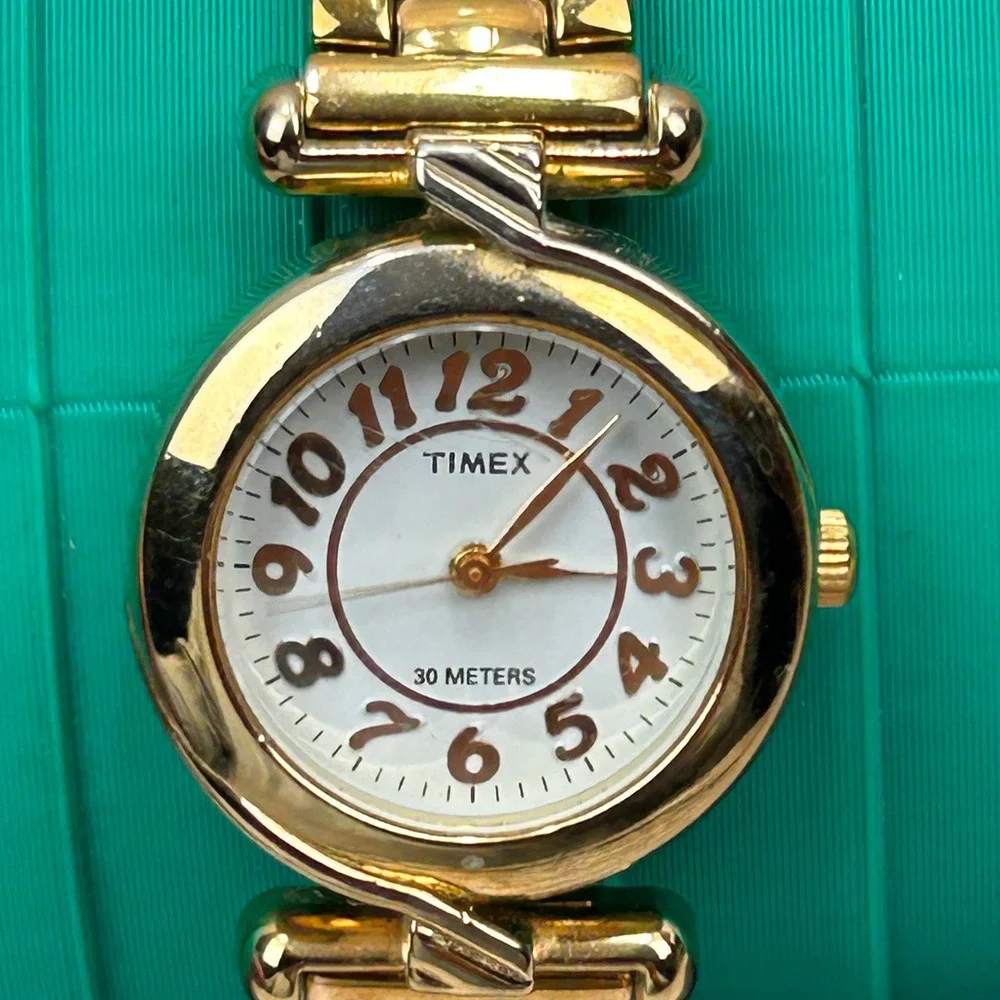 Timex Womens Gold‎ Tone Dress Watch White Dial Arabic Numerals G4